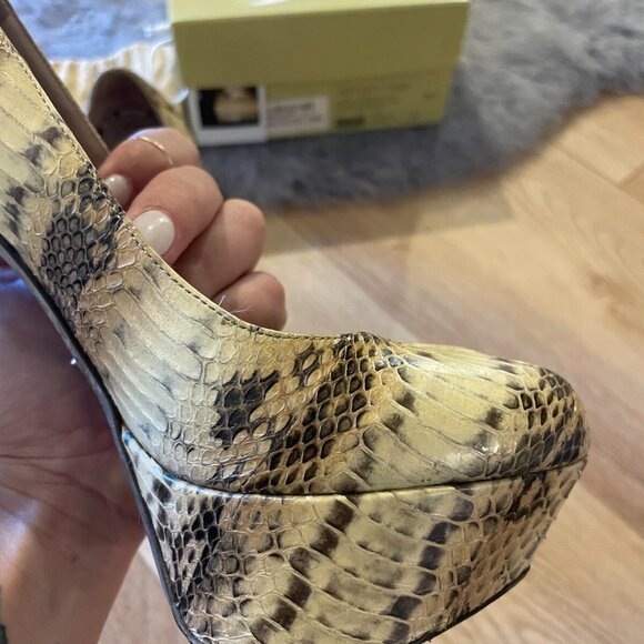 sergio rossi scarpe donna blunt heel peep toe pump snake nude - Picture 16 of 16